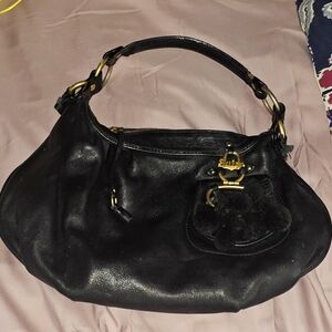 Vintage Juicy Couture Y2K Leather Purse Pom Pom & Leather Tassel Charm